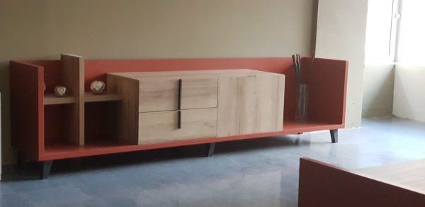 Mueble de Salón combinado en color Madera Natural y Teja